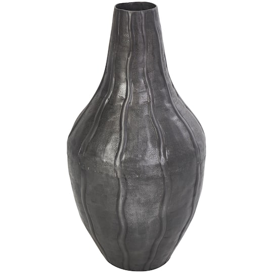 13&#x22; Black Metal Snakeskin Inspired Vase with Dimensional Wavy Accents